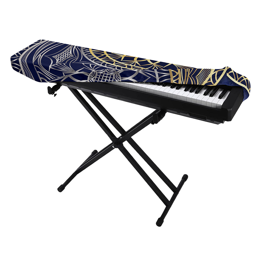 Gold And Grey Yin Yang Flower Print Piano Keyboard Cover