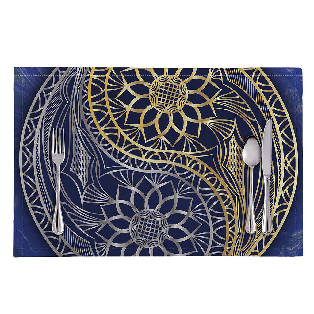 Gold And Grey Yin Yang Flower Print Placemat