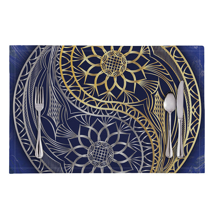 Gold And Grey Yin Yang Flower Print Placemat