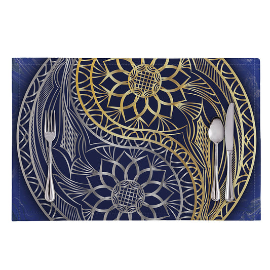 Gold And Grey Yin Yang Flower Print Placemat