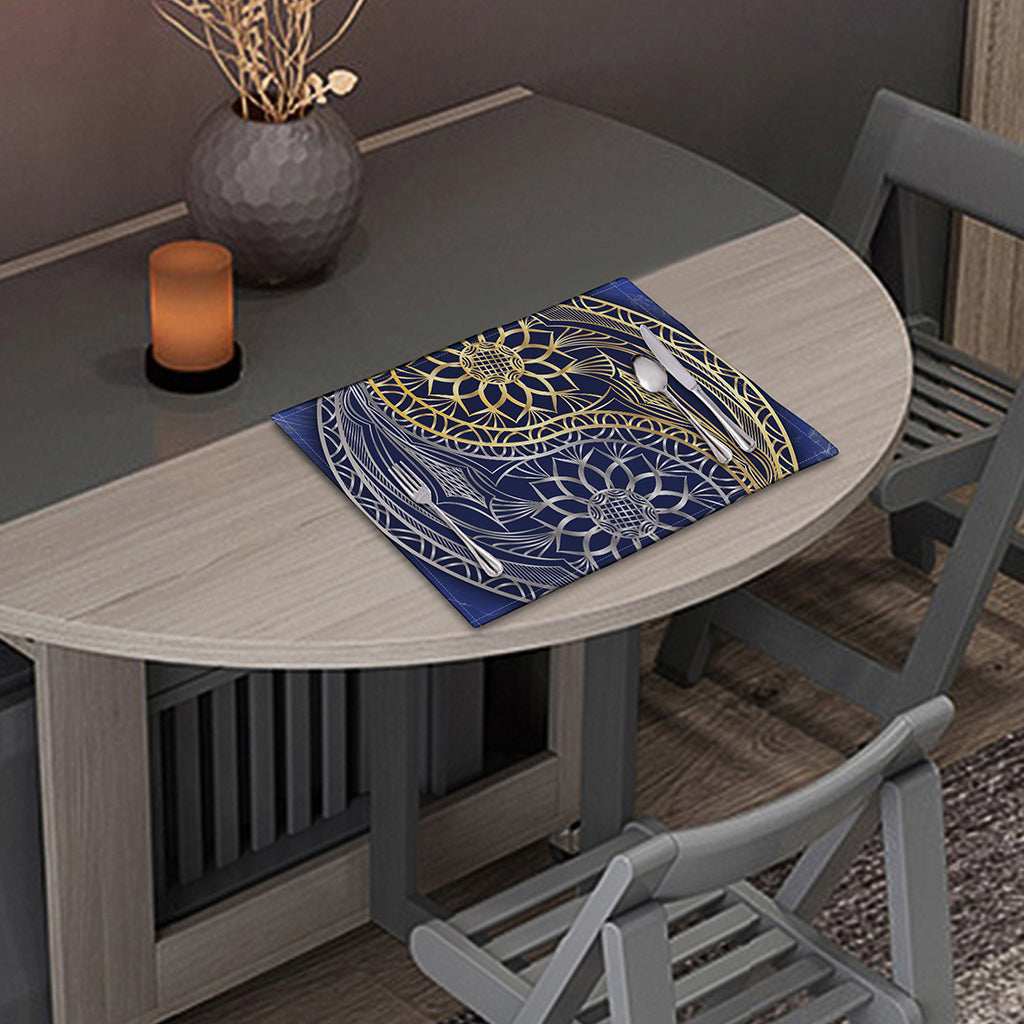 Gold And Grey Yin Yang Flower Print Placemat