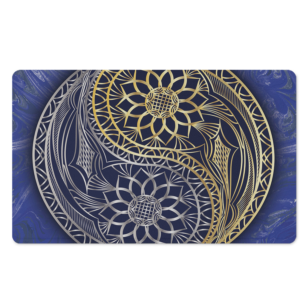 Gold And Grey Yin Yang Flower Print Polyester Doormat