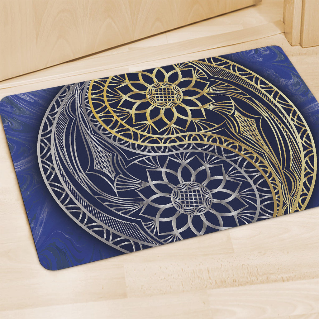 Gold And Grey Yin Yang Flower Print Polyester Doormat