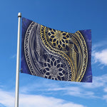 Gold And Grey Yin Yang Flower Print Polyester Flag