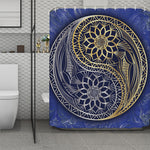 Gold And Grey Yin Yang Flower Print Polyester Shower Curtain