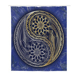 Gold And Grey Yin Yang Flower Print Polyester Shower Curtain