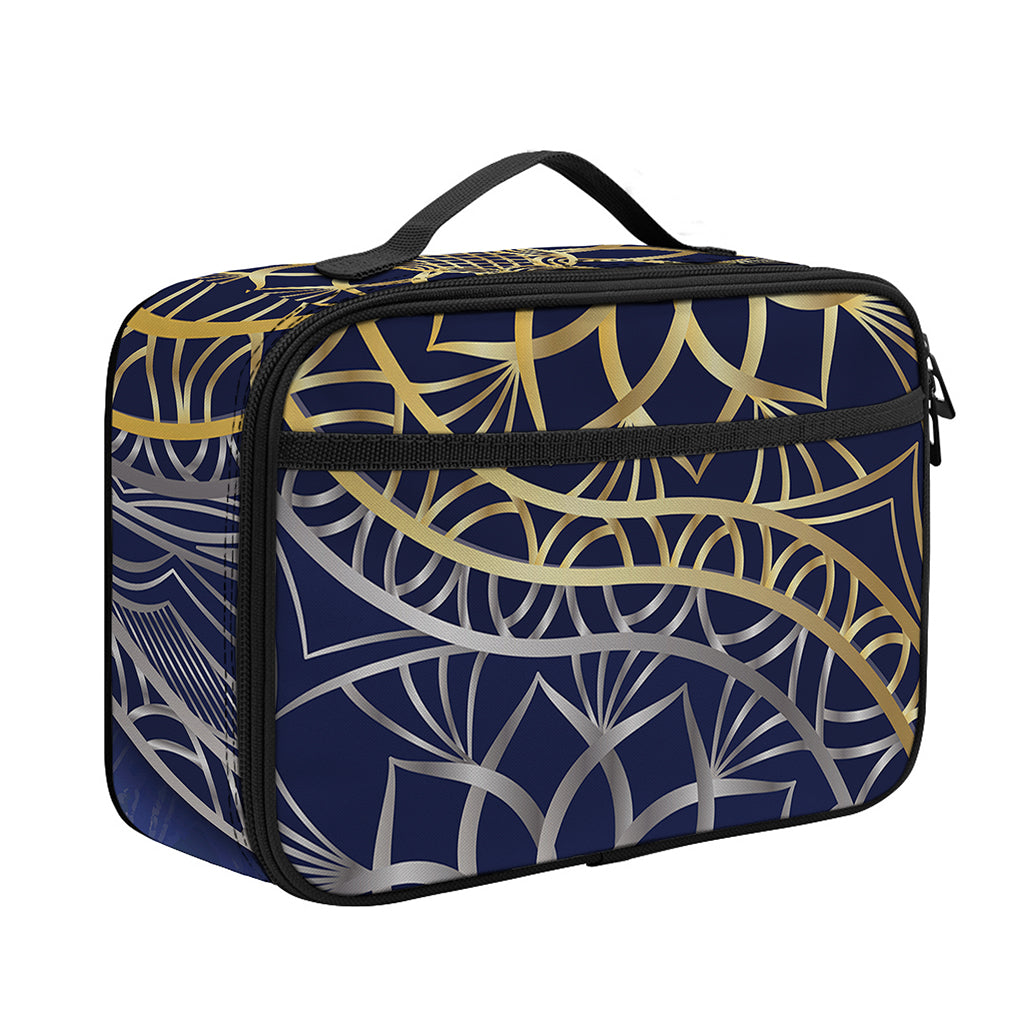 Gold And Grey Yin Yang Flower Print Portable Lunch Bag