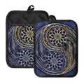 Gold And Grey Yin Yang Flower Print Pot Holders With Pocket