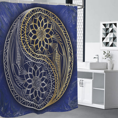Gold And Grey Yin Yang Flower Print Premium Shower Curtain