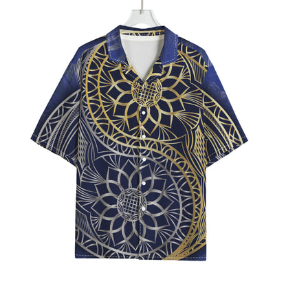 Gold And Grey Yin Yang Flower Print Rayon Hawaiian Shirt