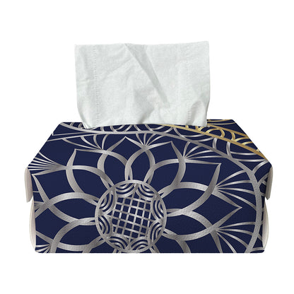 Gold And Grey Yin Yang Flower Print Rectangle Tissue Box Cover