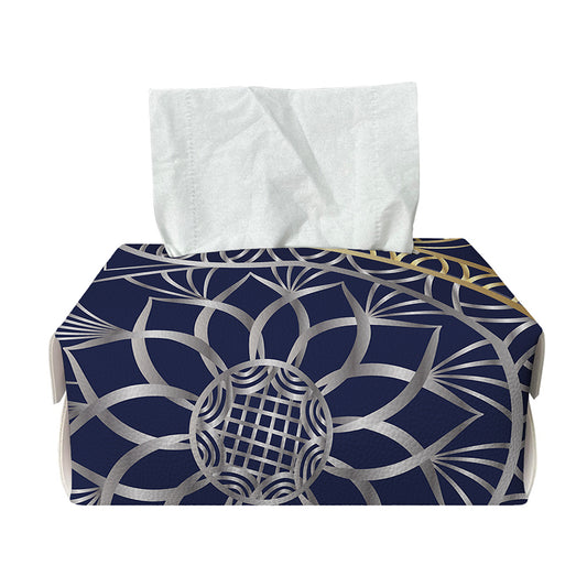 Gold And Grey Yin Yang Flower Print Rectangle Tissue Box Cover