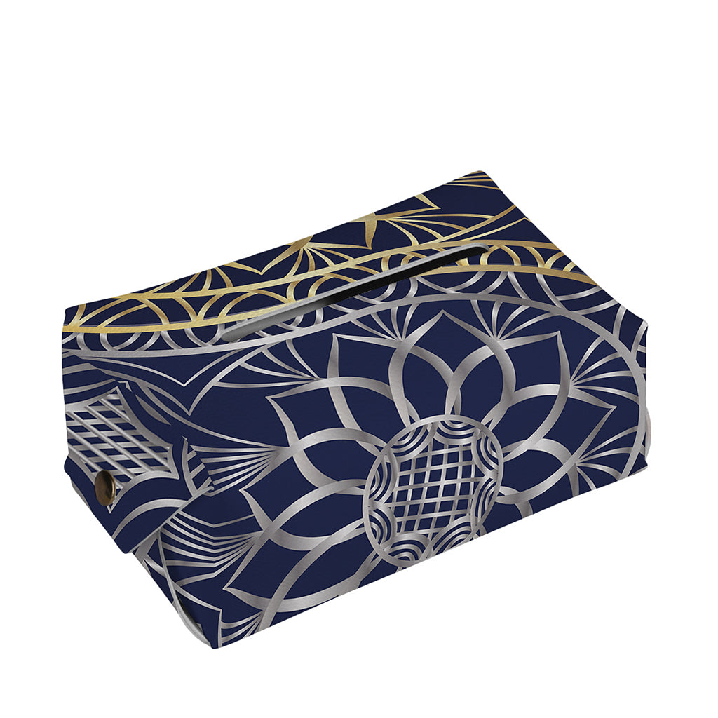 Gold And Grey Yin Yang Flower Print Rectangle Tissue Box Cover