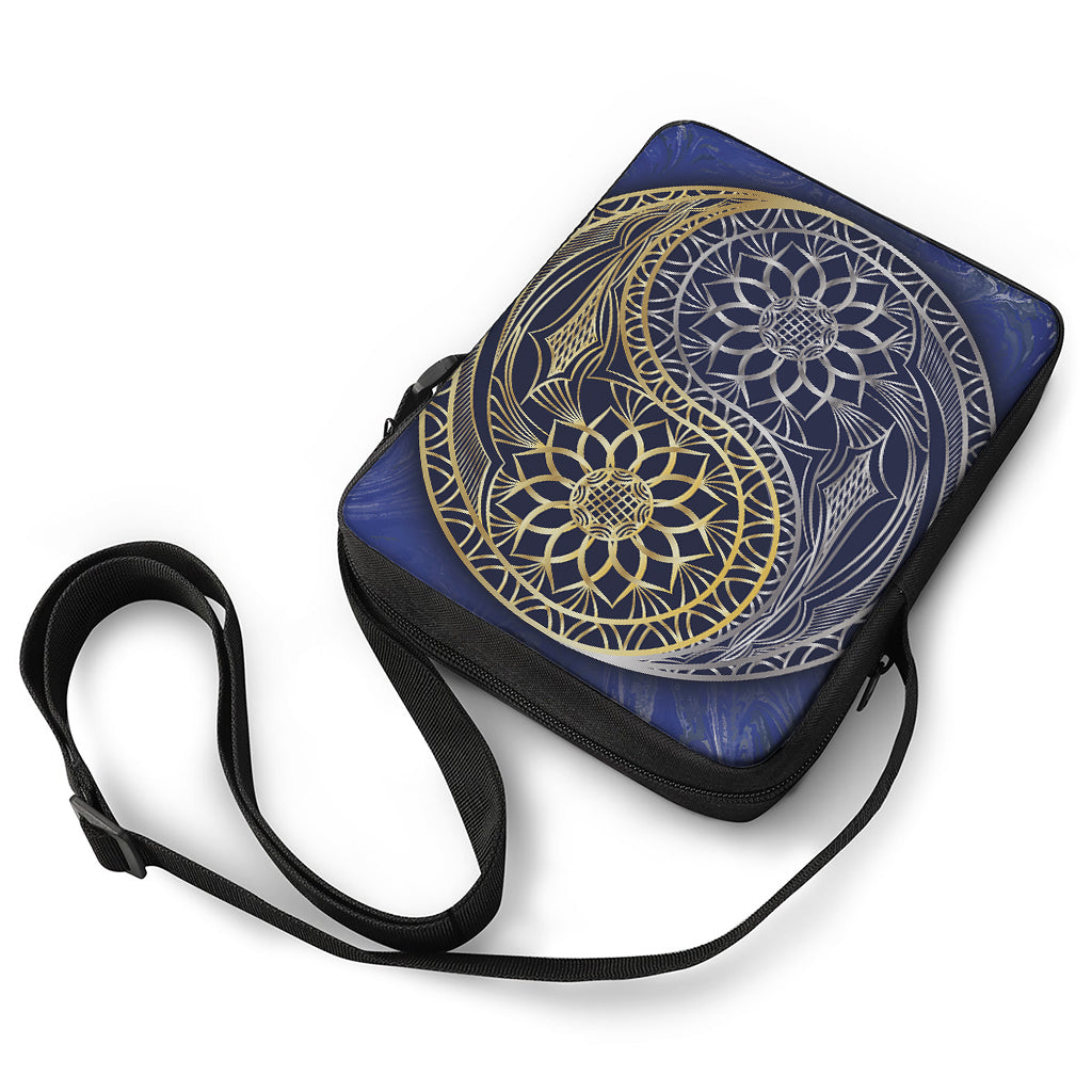 Gold And Grey Yin Yang Flower Print Rectangular Crossbody Bag