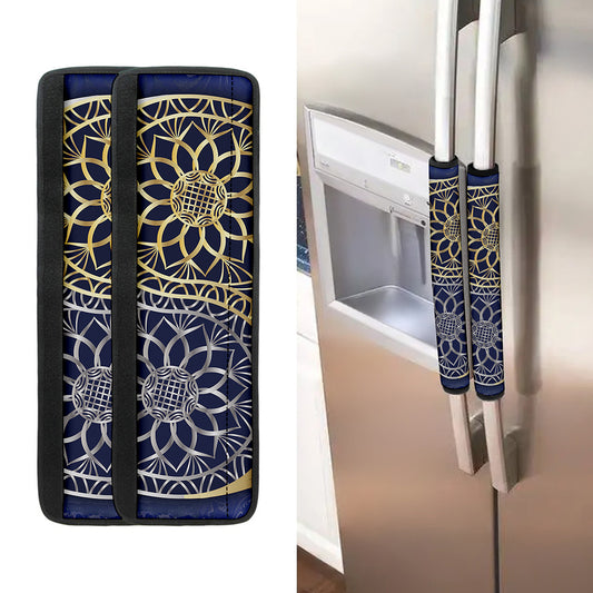 Gold And Grey Yin Yang Flower Print Refrigerator Handle Covers