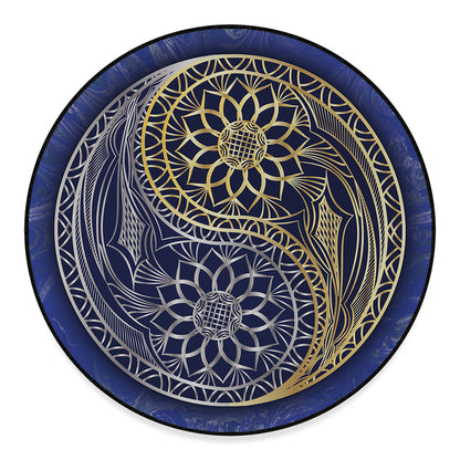 Gold And Grey Yin Yang Flower Print Round Floor Mat