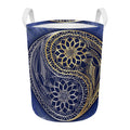 Gold And Grey Yin Yang Flower Print Round Laundry Basket