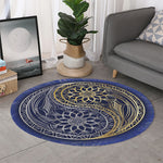 Gold And Grey Yin Yang Flower Print Round Rug