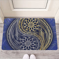 Gold And Grey Yin Yang Flower Print Rubber Doormat