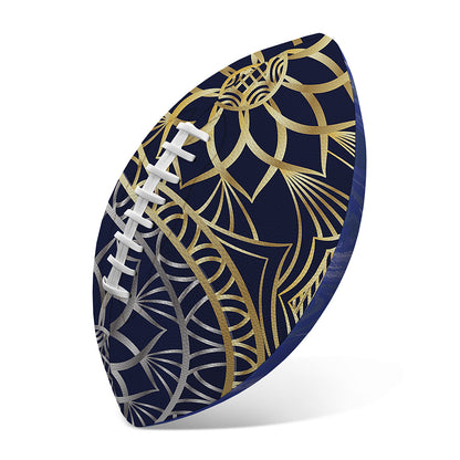 Gold And Grey Yin Yang Flower Print Rugby Ball