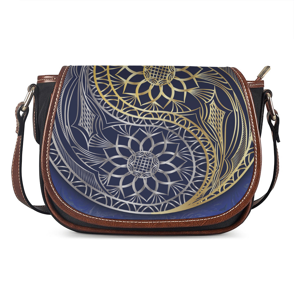Gold And Grey Yin Yang Flower Print Saddle Bag