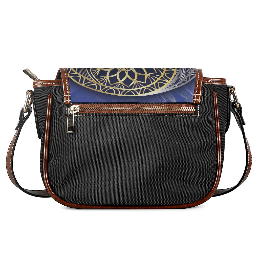 Gold And Grey Yin Yang Flower Print Saddle Bag