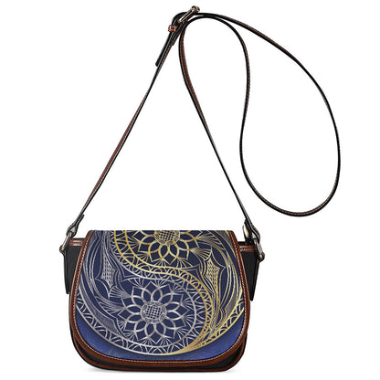 Gold And Grey Yin Yang Flower Print Saddle Bag