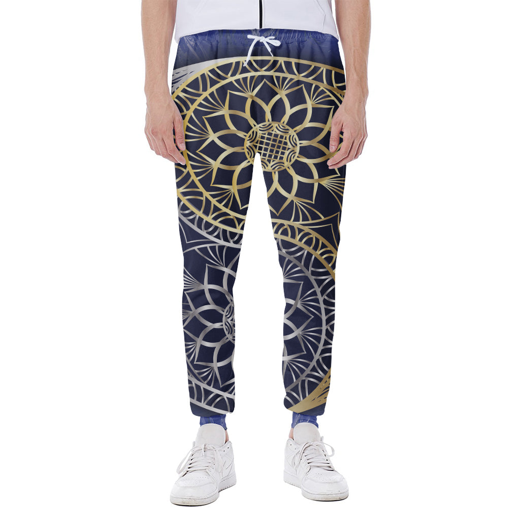 Gold And Grey Yin Yang Flower Print Scuba Joggers