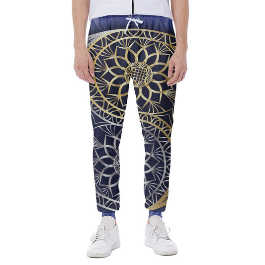 Gold And Grey Yin Yang Flower Print Scuba Joggers