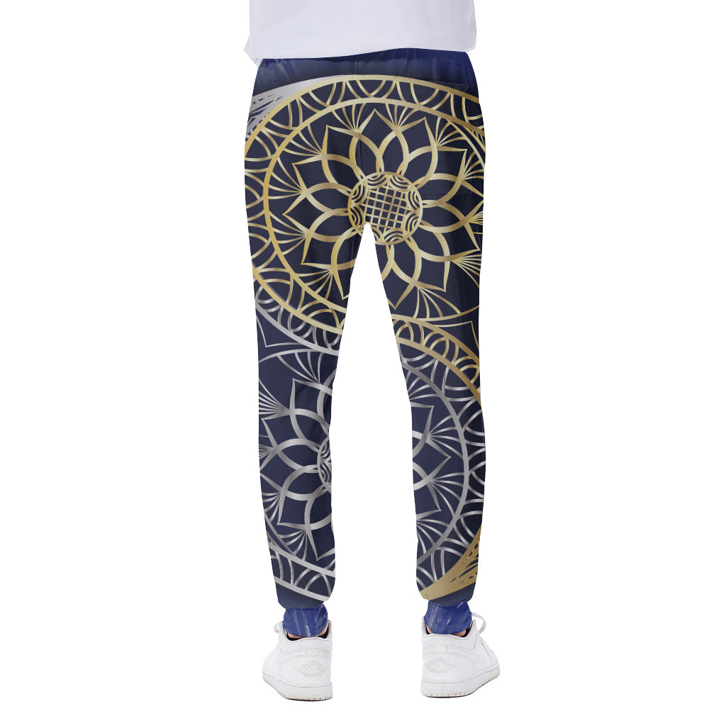 Gold And Grey Yin Yang Flower Print Scuba Joggers