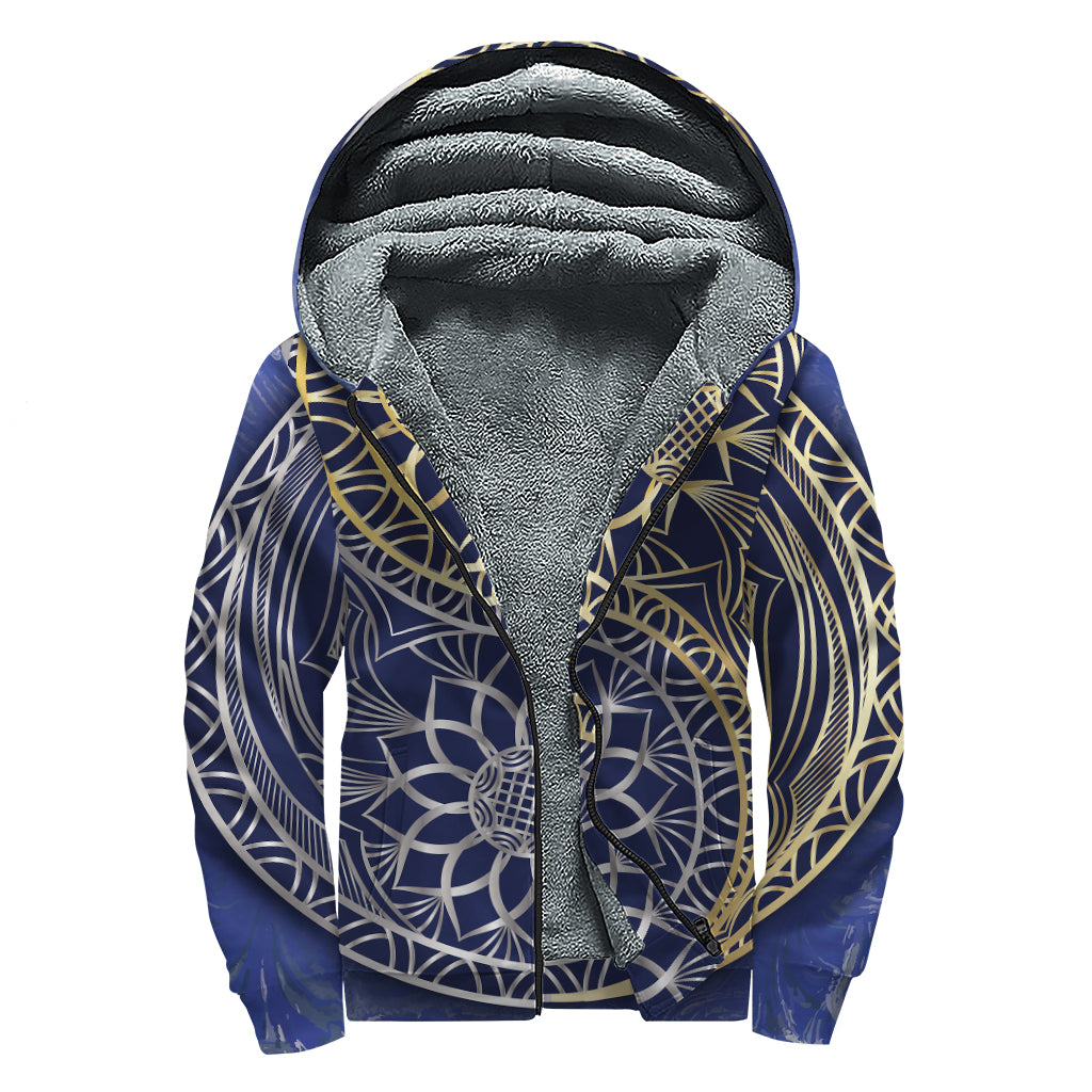 Gold And Grey Yin Yang Flower Print Sherpa Lined Zip Up Hoodie