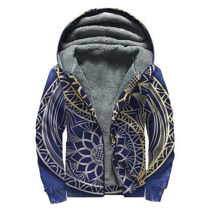 Gold And Grey Yin Yang Flower Print Sherpa Lined Zip Up Hoodie