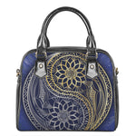 Gold And Grey Yin Yang Flower Print Shoulder Handbag