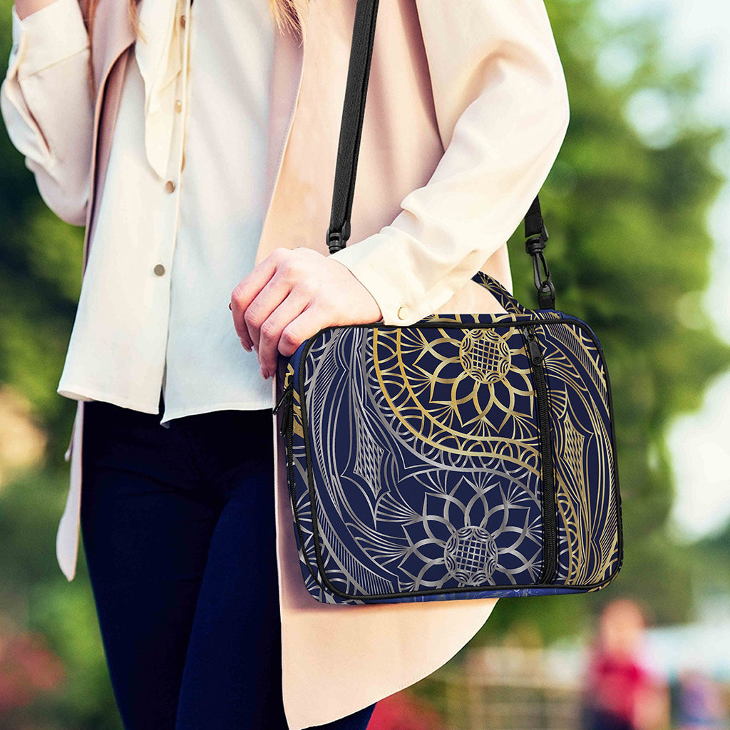 Gold And Grey Yin Yang Flower Print Shoulder Strap Bible Bag