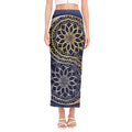 Gold And Grey Yin Yang Flower Print Side Slit Maxi Skirt