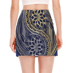 Gold And Grey Yin Yang Flower Print Side Slit Mini Skirt