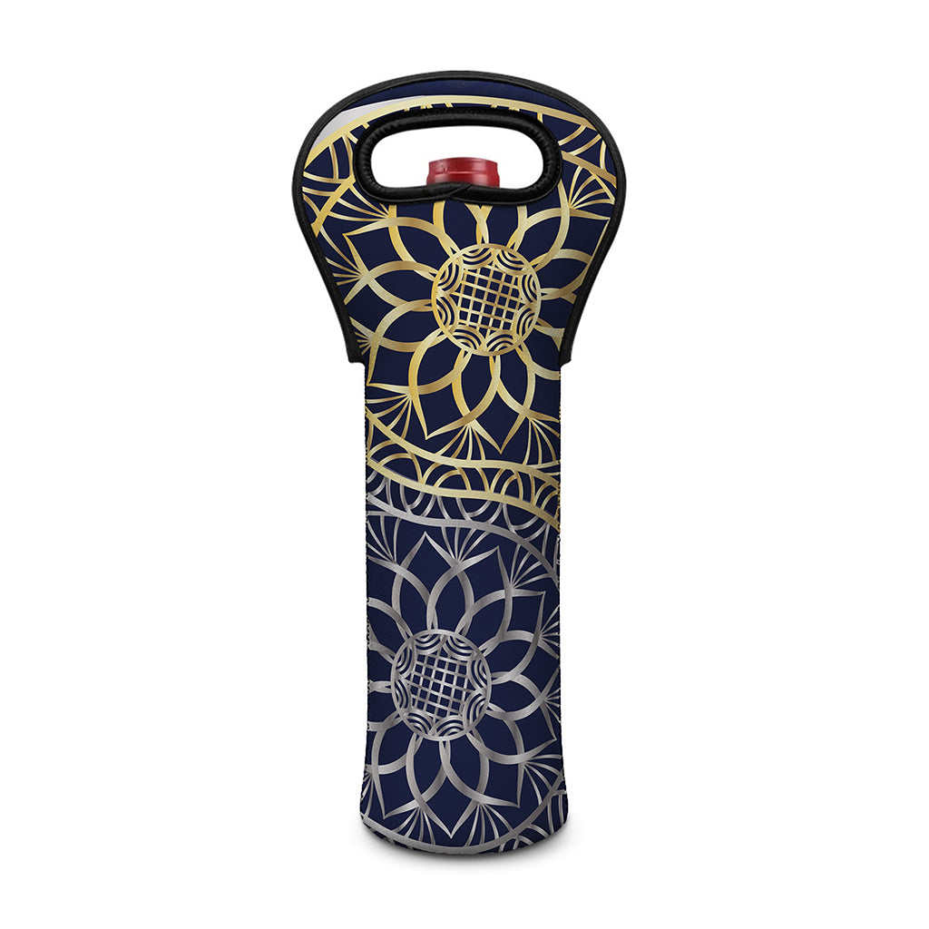 Gold And Grey Yin Yang Flower Print Single Neoprene Wine Tote