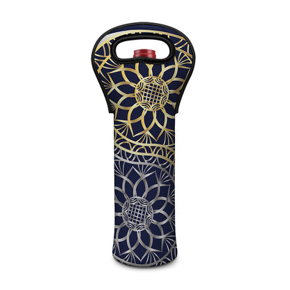 Gold And Grey Yin Yang Flower Print Single Neoprene Wine Tote