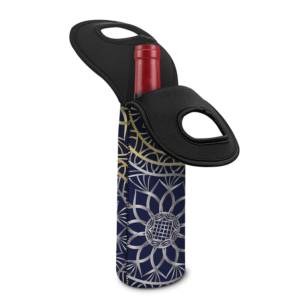 Gold And Grey Yin Yang Flower Print Single Neoprene Wine Tote