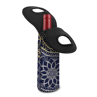 Gold And Grey Yin Yang Flower Print Single Neoprene Wine Tote