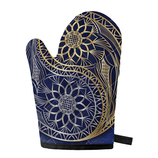 Gold And Grey Yin Yang Flower Print Single Oven Mitt