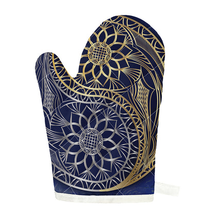 Gold And Grey Yin Yang Flower Print Single Oven Mitt