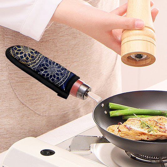 Gold And Grey Yin Yang Flower Print Skillet Handle Cover