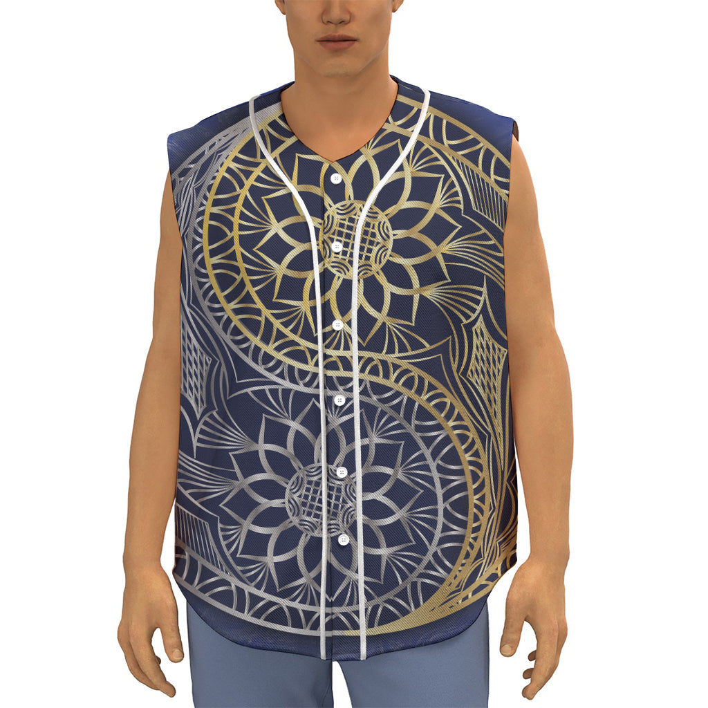 Gold And Grey Yin Yang Flower Print Sleeveless Baseball Jersey
