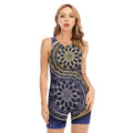 Gold And Grey Yin Yang Flower Print Sleeveless One Piece Swimsuit