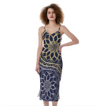 Gold And Grey Yin Yang Flower Print Slim Fit Midi Cami Dress