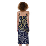 Gold And Grey Yin Yang Flower Print Slim Fit Midi Cami Dress