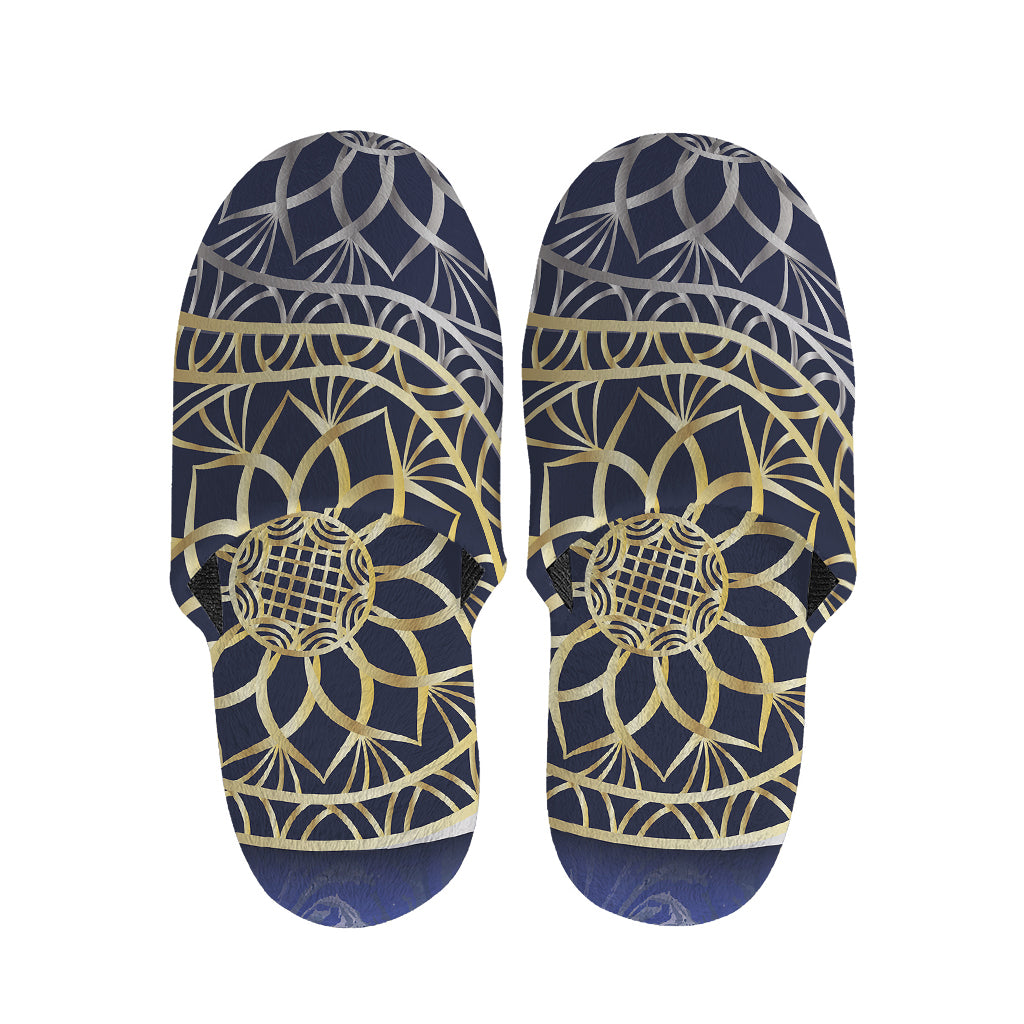 Gold And Grey Yin Yang Flower Print Slippers
