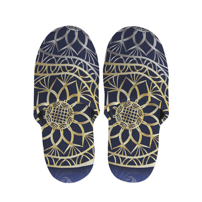 Gold And Grey Yin Yang Flower Print Slippers