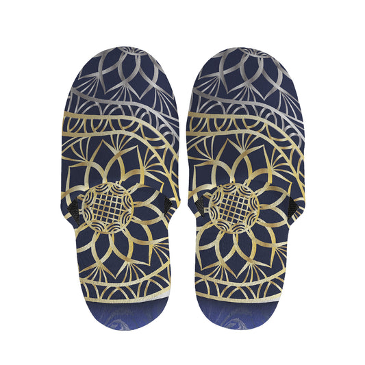 Gold And Grey Yin Yang Flower Print Slippers